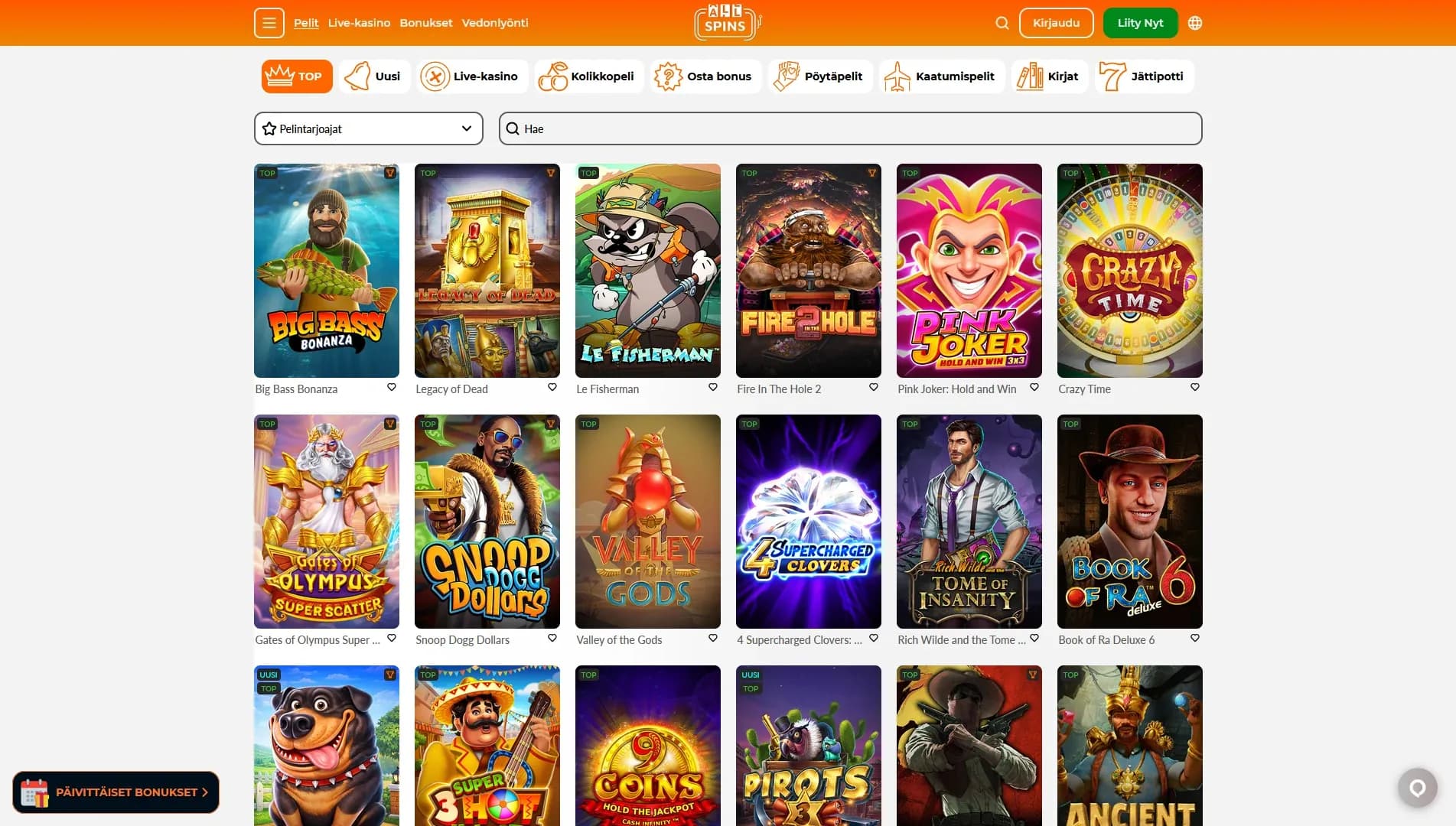 Allspins Casino – Non-Sticky bonus 2000€ +525 ilmaiskierrosta Kuvankaappaus 1