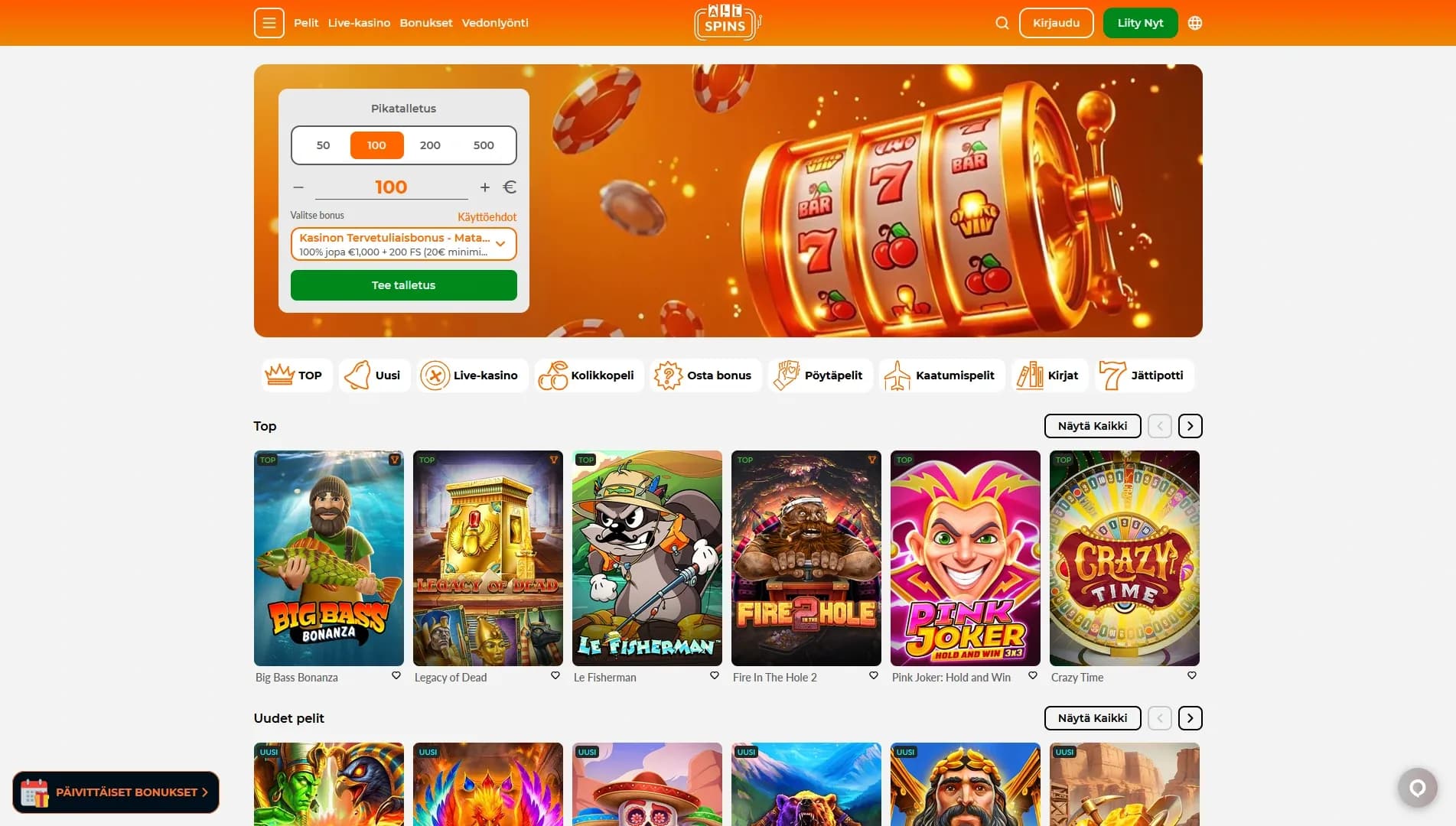 Allspins Casino – Non-Sticky bonus 2000€ +525 ilmaiskierrosta Kuvankaappaus 3