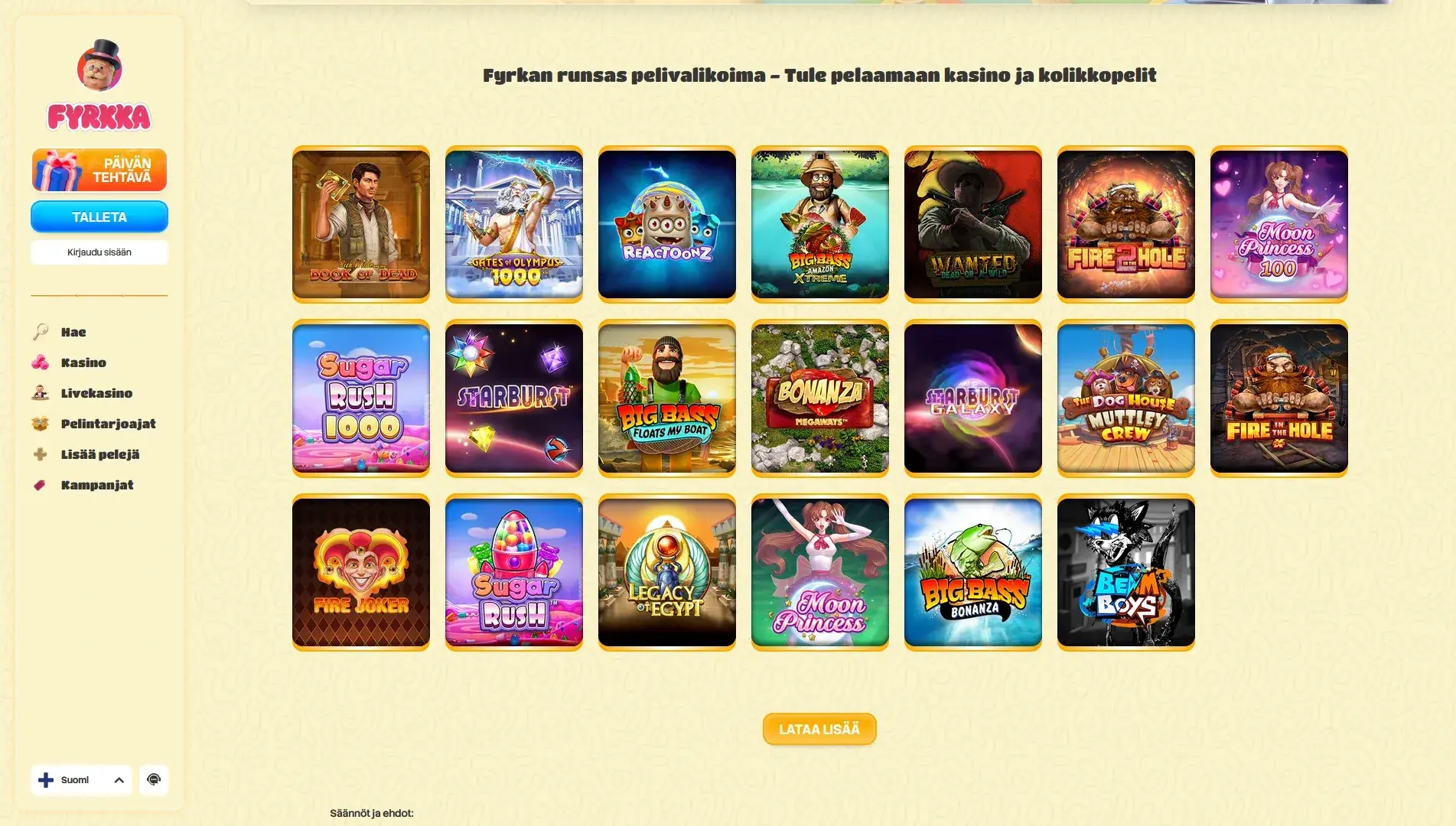 Fyrkka Casino Arvostelu – 100% Bonus 500€ asti + Fyrkkapyörä! Kuvankaappaus 2