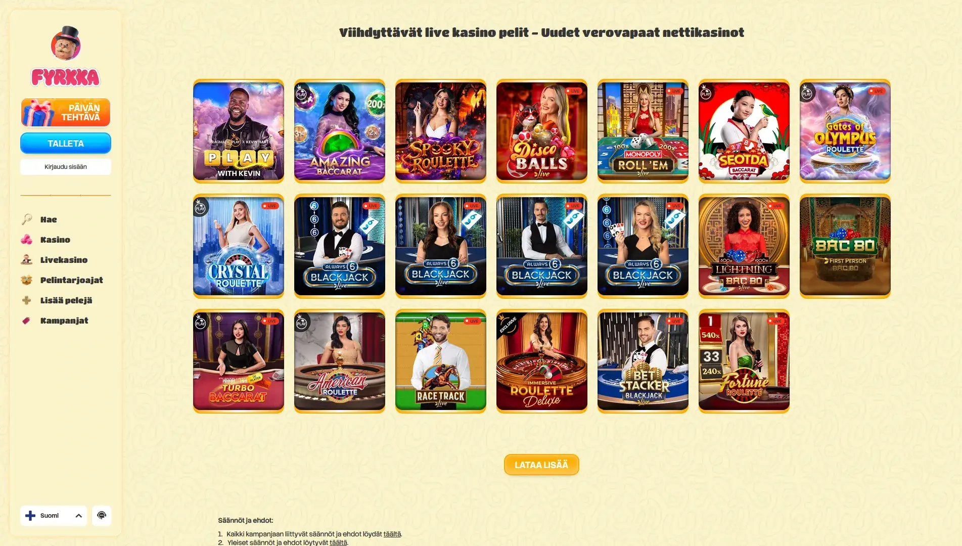 Fyrkka Casino Arvostelu – 100% Bonus 500€ asti + Fyrkkapyörä! Kuvankaappaus 4