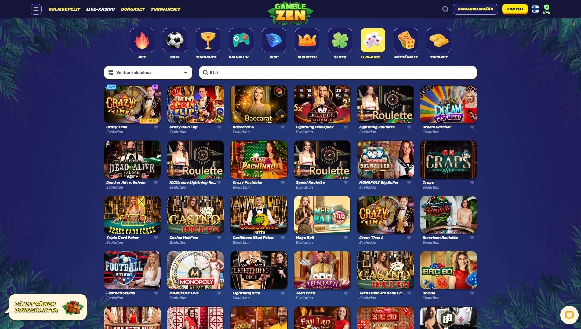 Gamblezen Casino arvostelu 2026 – 250% NON-STICKY Bonus 500€ asti + 100 ilmaiskierrosta Kuvankaappaus 1
