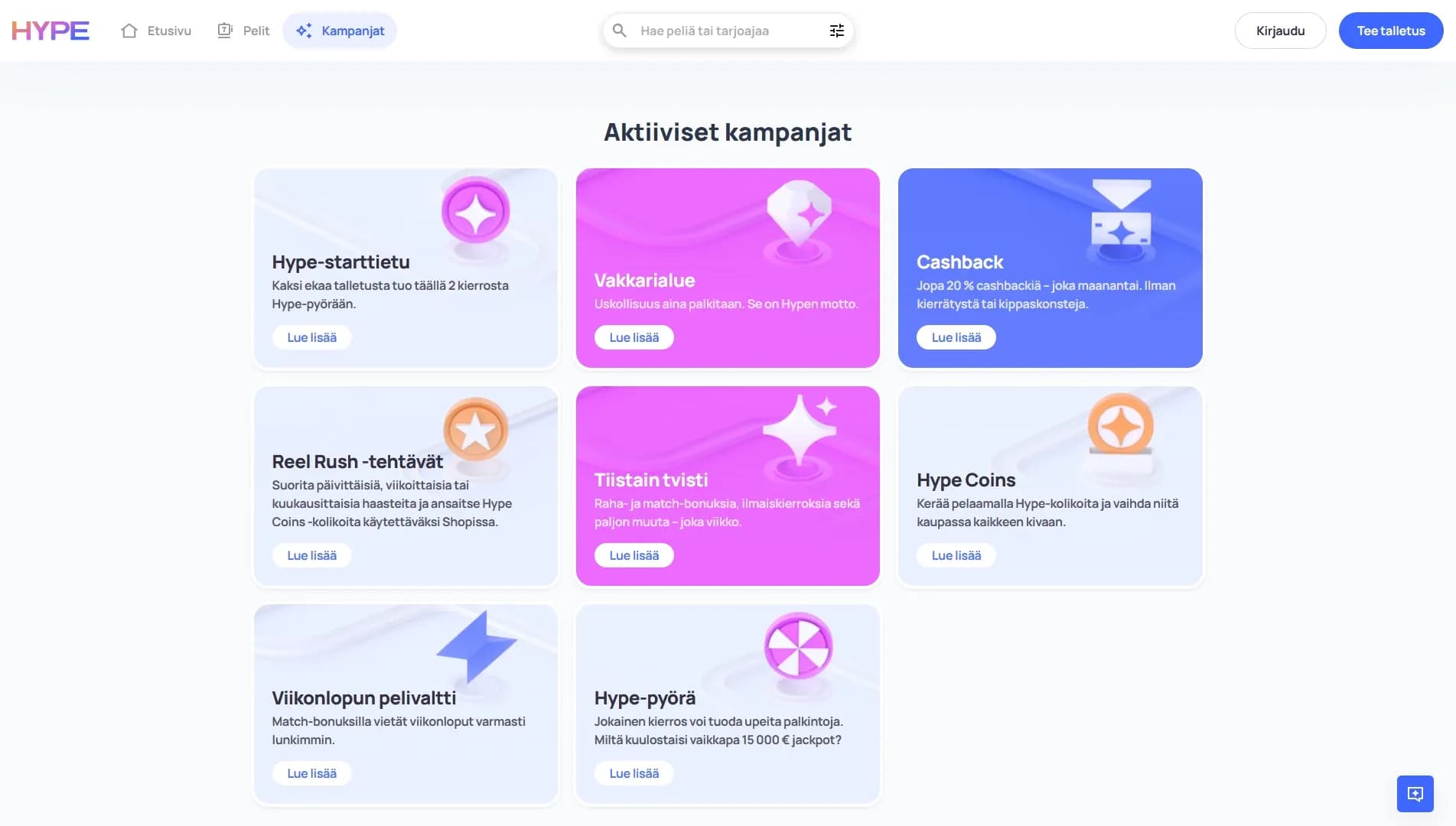 Hype Kasino arvostelu 2026 – Uusi pikakasino Kuvankaappaus 1