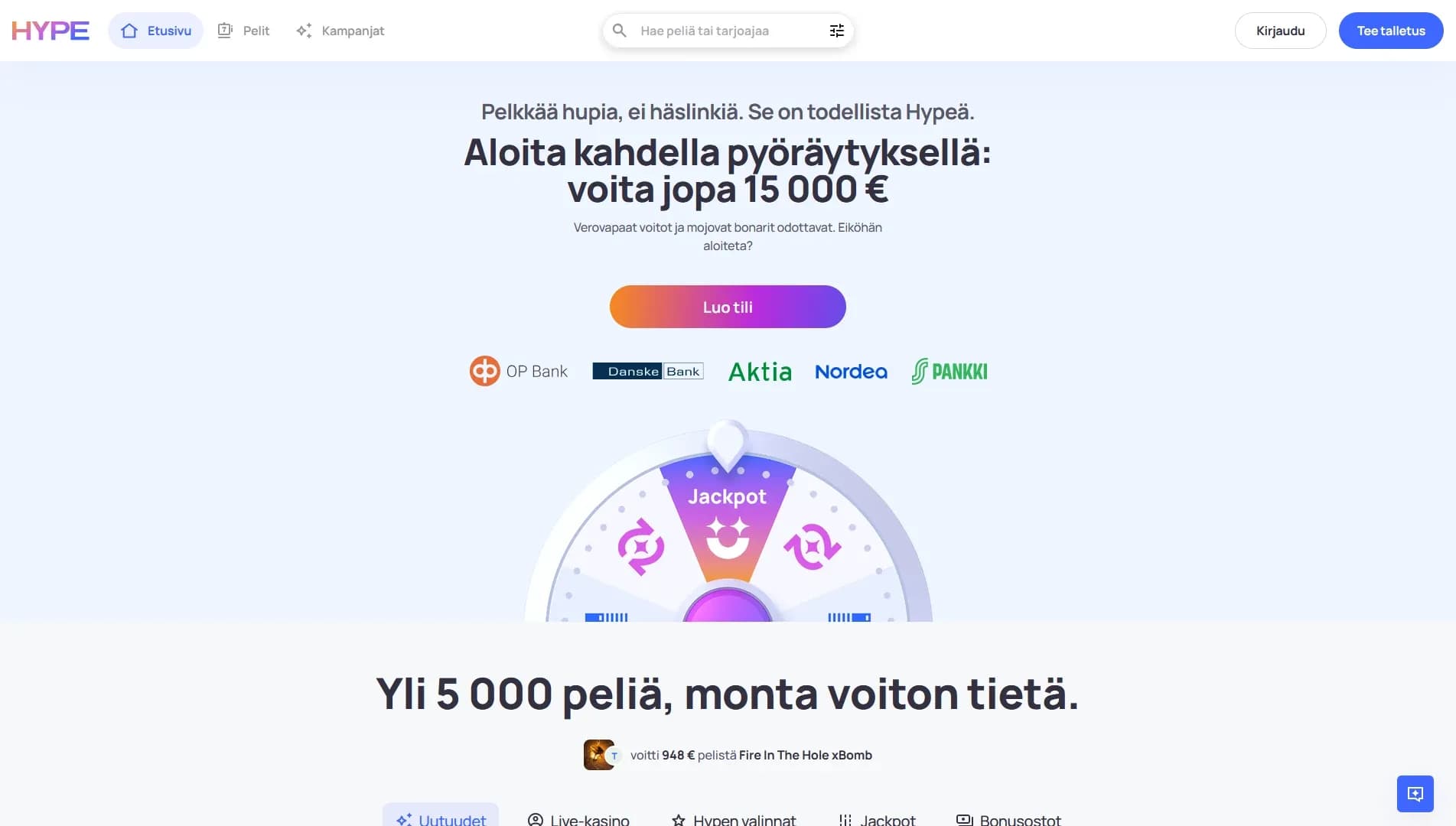 Hype Kasino arvostelu 2026 – Uusi pikakasino Kuvankaappaus 3