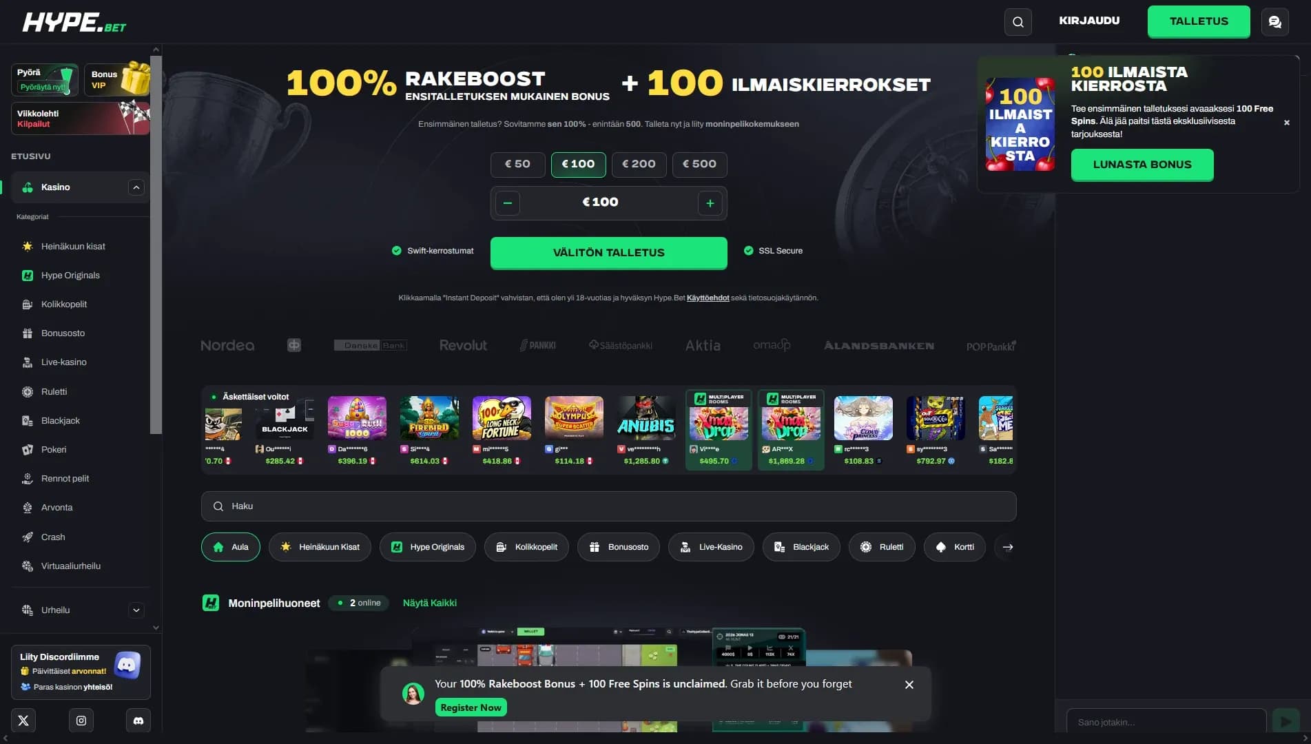 Hype.Bet Casino arvostelu 2026 | 500€ + 100 kierrosta Kuvankaappaus 2