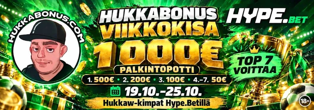 Hybebet 1000€ Viikkokisa Banneri Hukkaw Hukkabonus