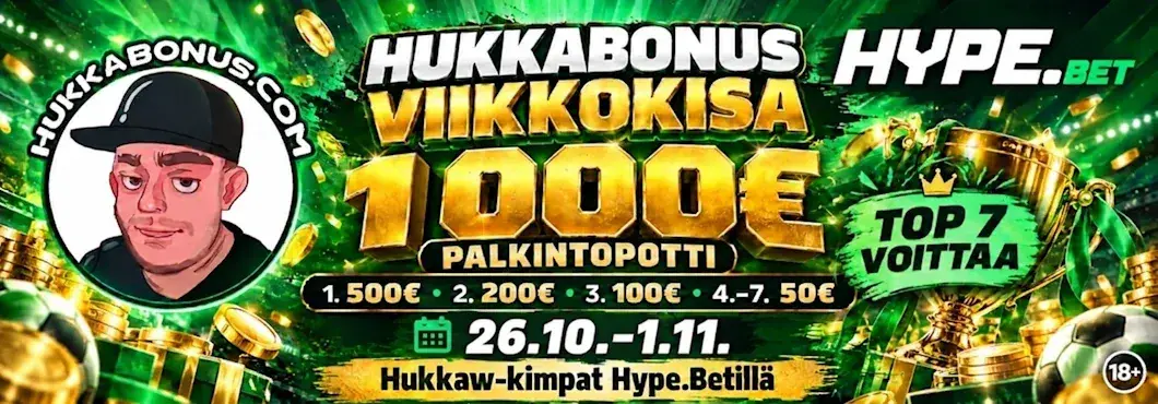 Hybebet 1000€ Viikkokisa Banneri Hukkaw Hukkabonus