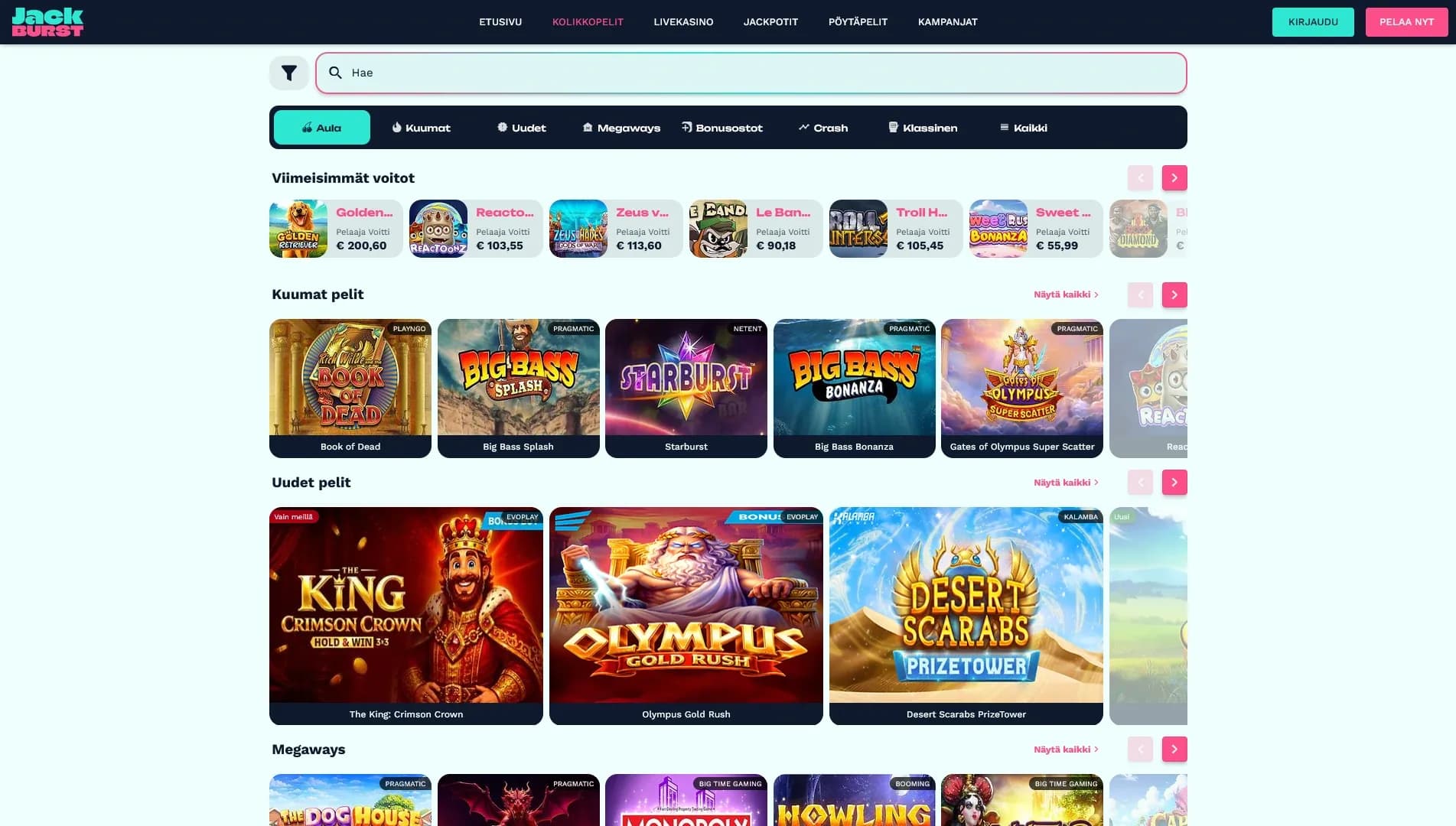 Jackburst Casino arvostelu 2026 – 125€ +150 ilmaiskierrosta Kuvankaappaus 2