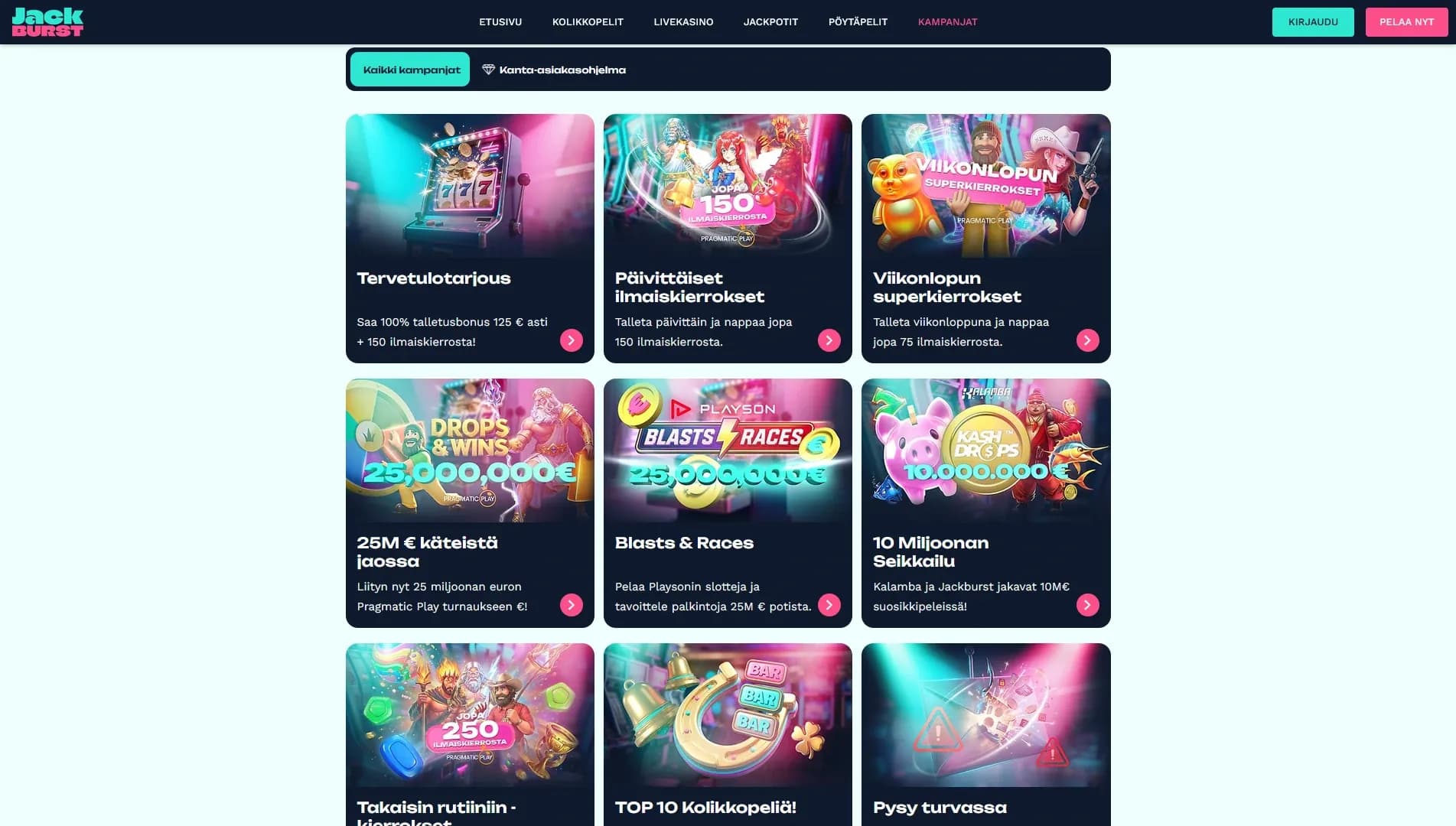 Jackburst Casino arvostelu 2026 – 125€ +150 ilmaiskierrosta Kuvankaappaus 1