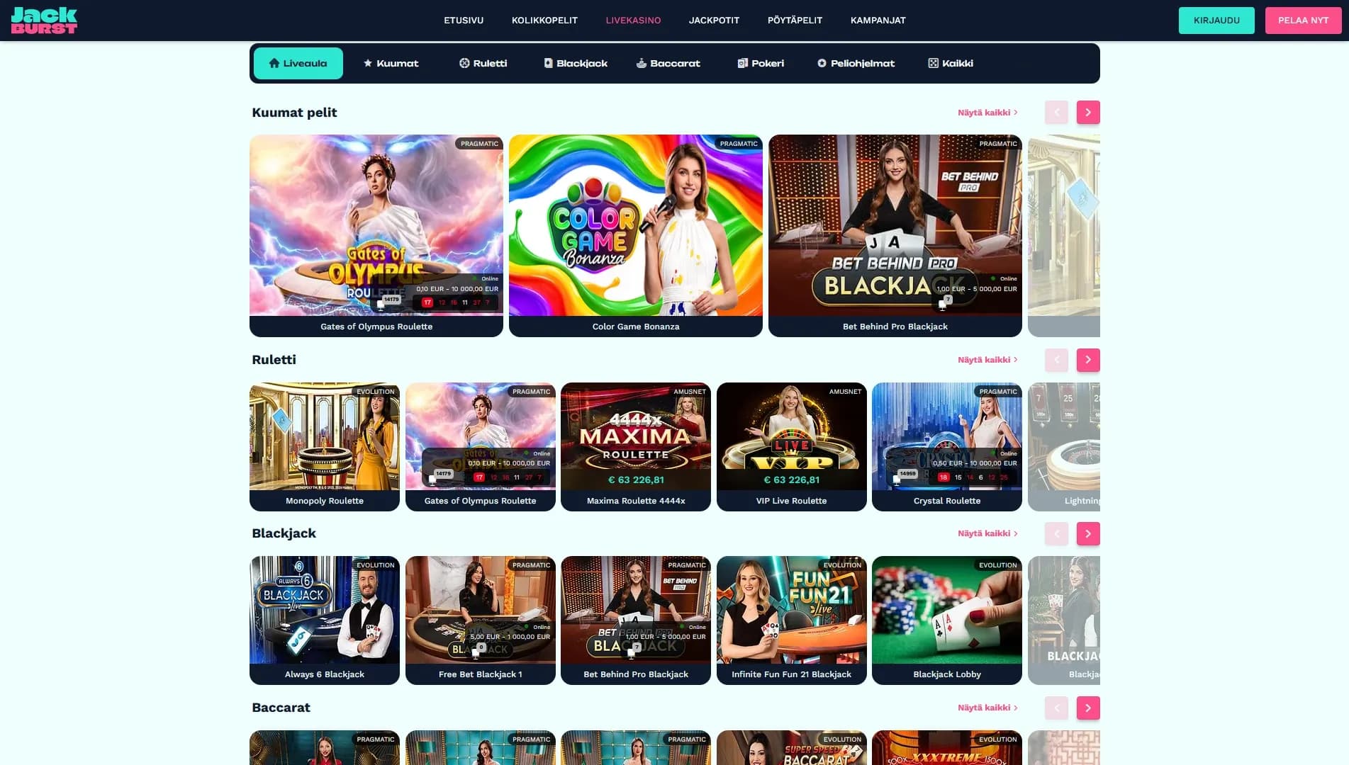 Jackburst Casino arvostelu 2026 – 125€ +150 ilmaiskierrosta Kuvankaappaus 4