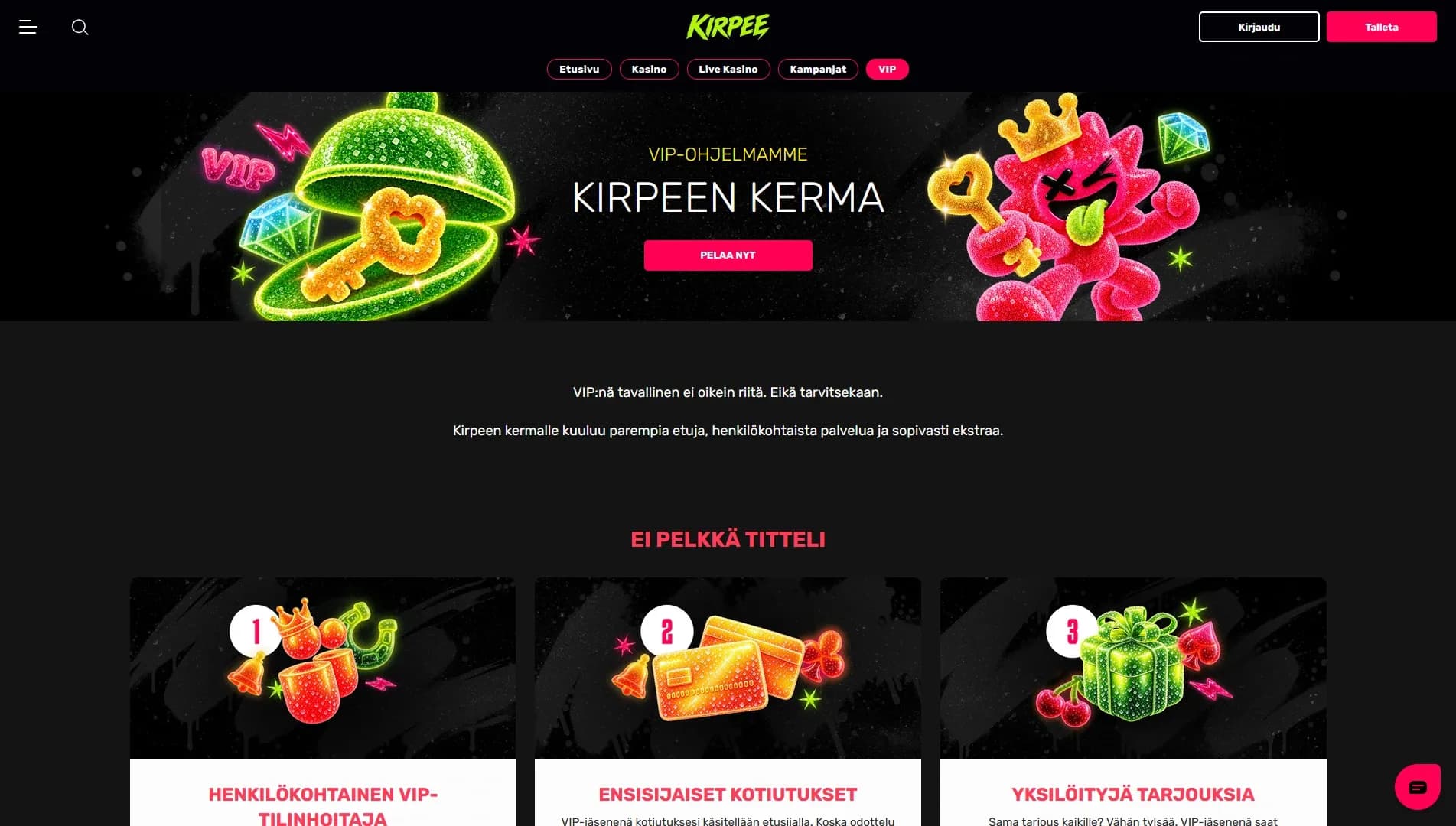 Kirpee Casino – 20x 1€ superkierrosta + jopa 20% cashback Kuvankaappaus 3