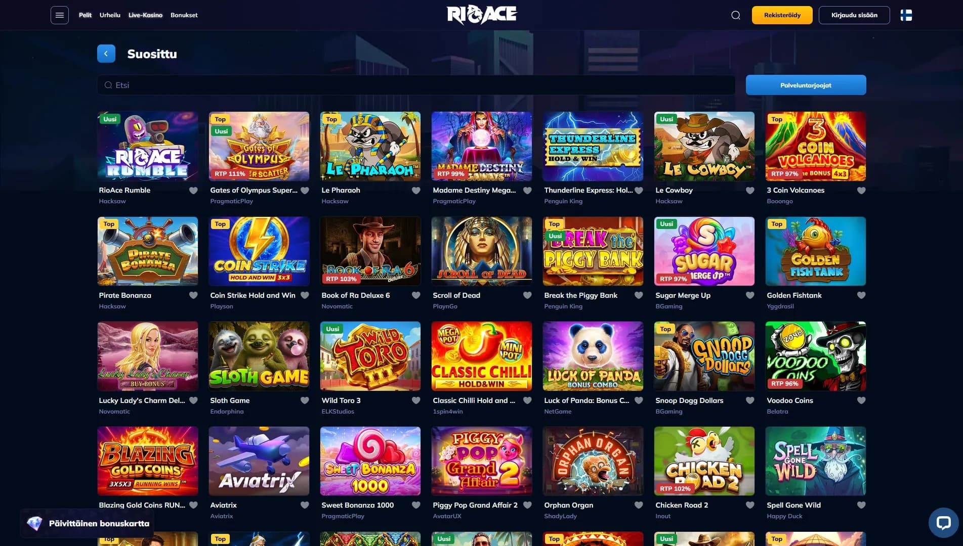 RioAce Casino arvostelu 2026 – 125% Non-Sticky bonus Kuvankaappaus 3