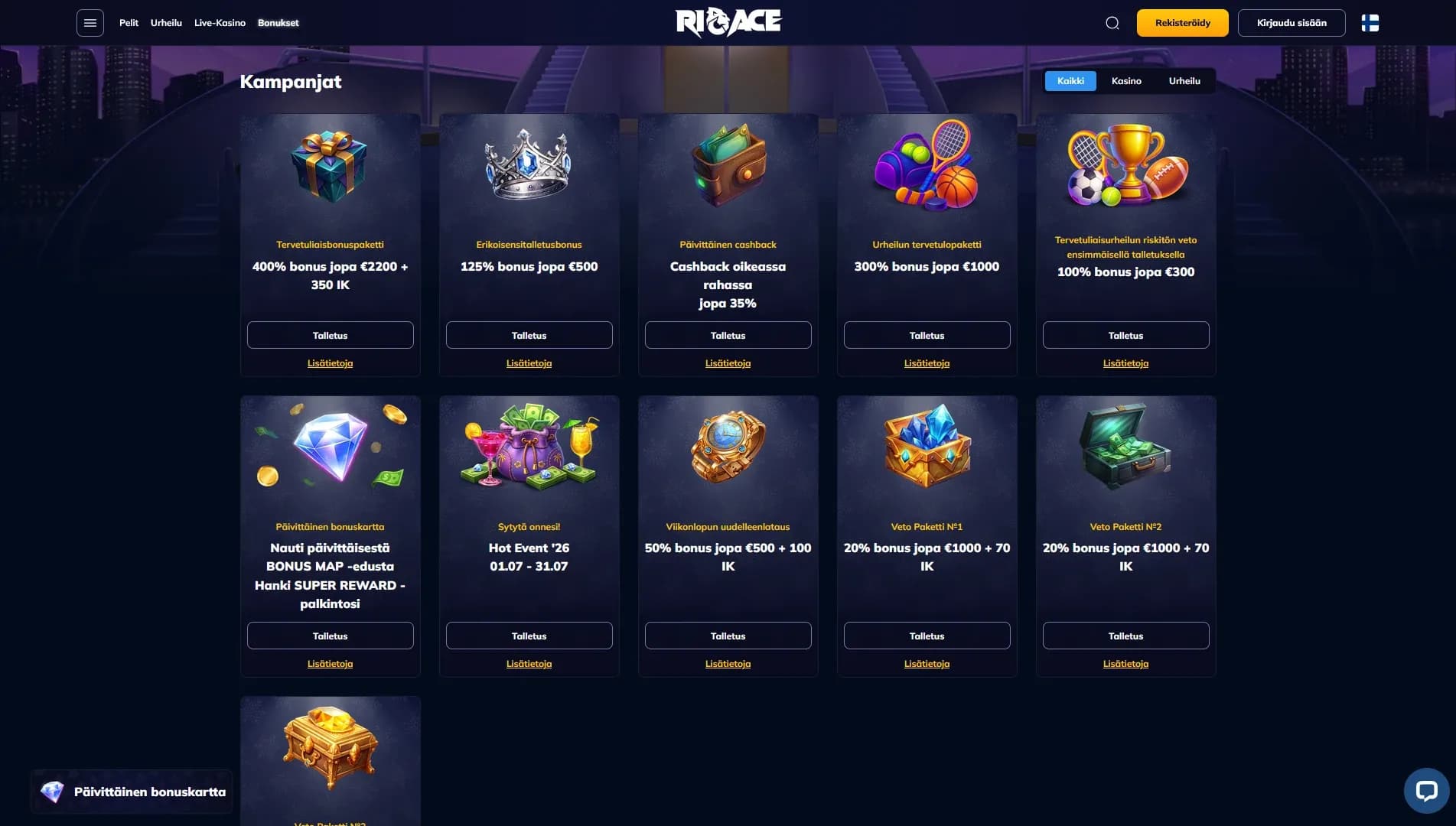 RioAce Casino arvostelu 2026 – 125% Non-Sticky bonus Kuvankaappaus 1