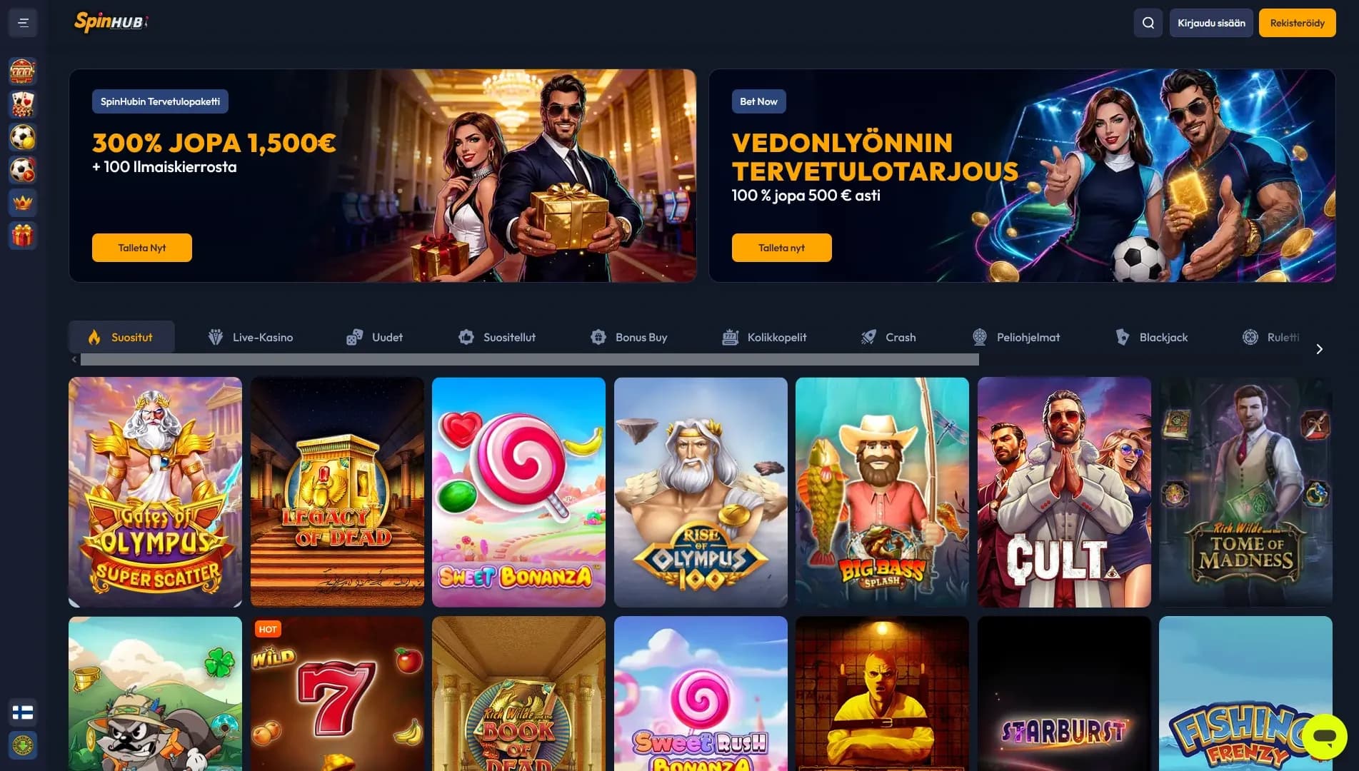 Spinhub Casino – 200% NON-STICKY-bonus + 150 ilmaiskierrosta Kuvankaappaus 1