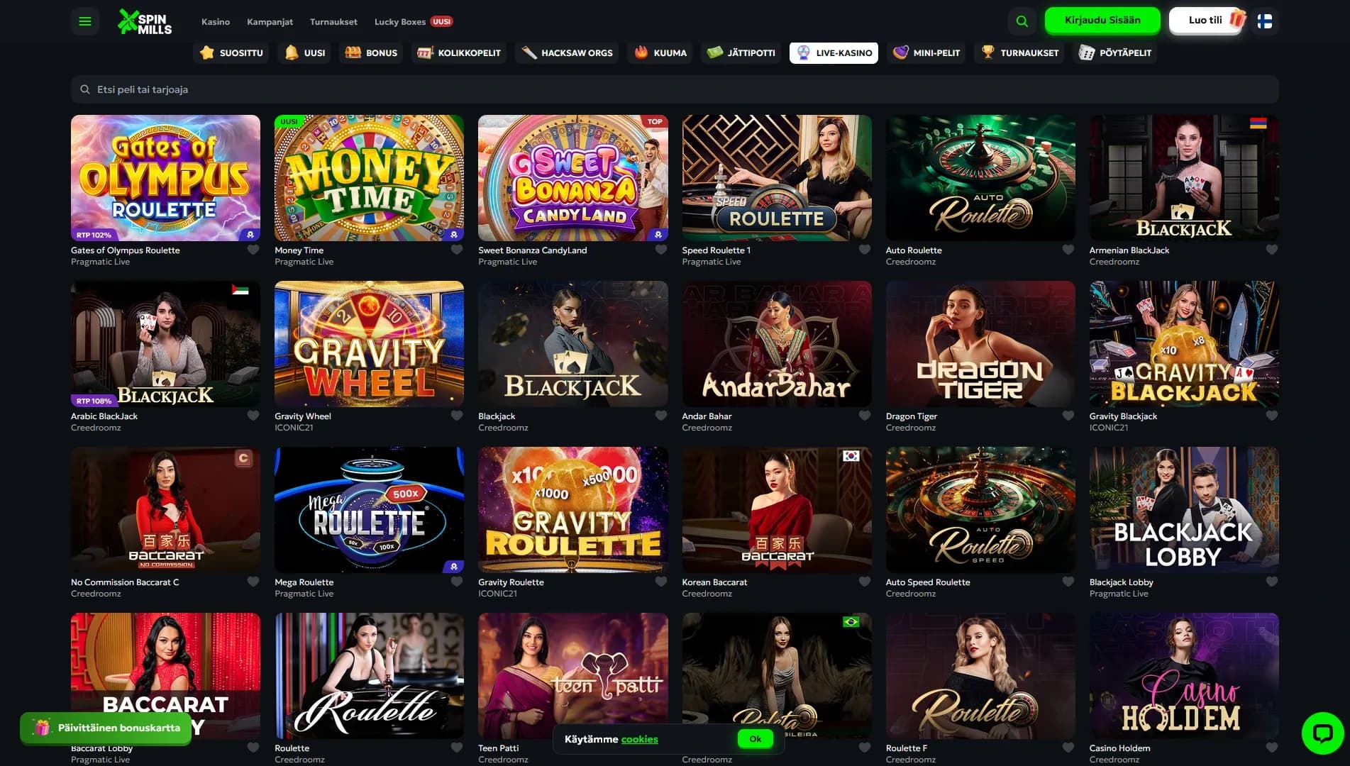 Spinmills Casino arvostelu 2026 Kuvankaappaus 2