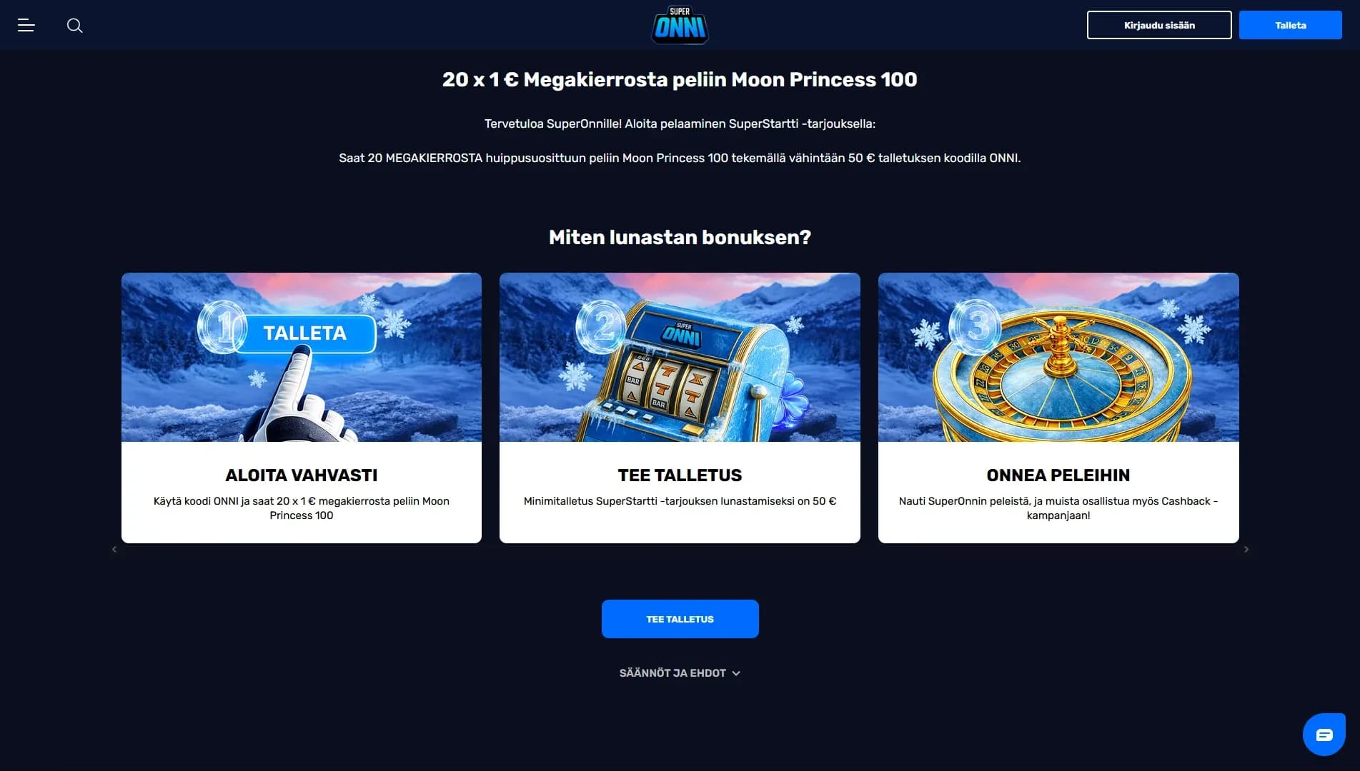Superonni Casino kokemuksia 2026 – 20 x 1€ Superkierrosta Kuvankaappaus 2