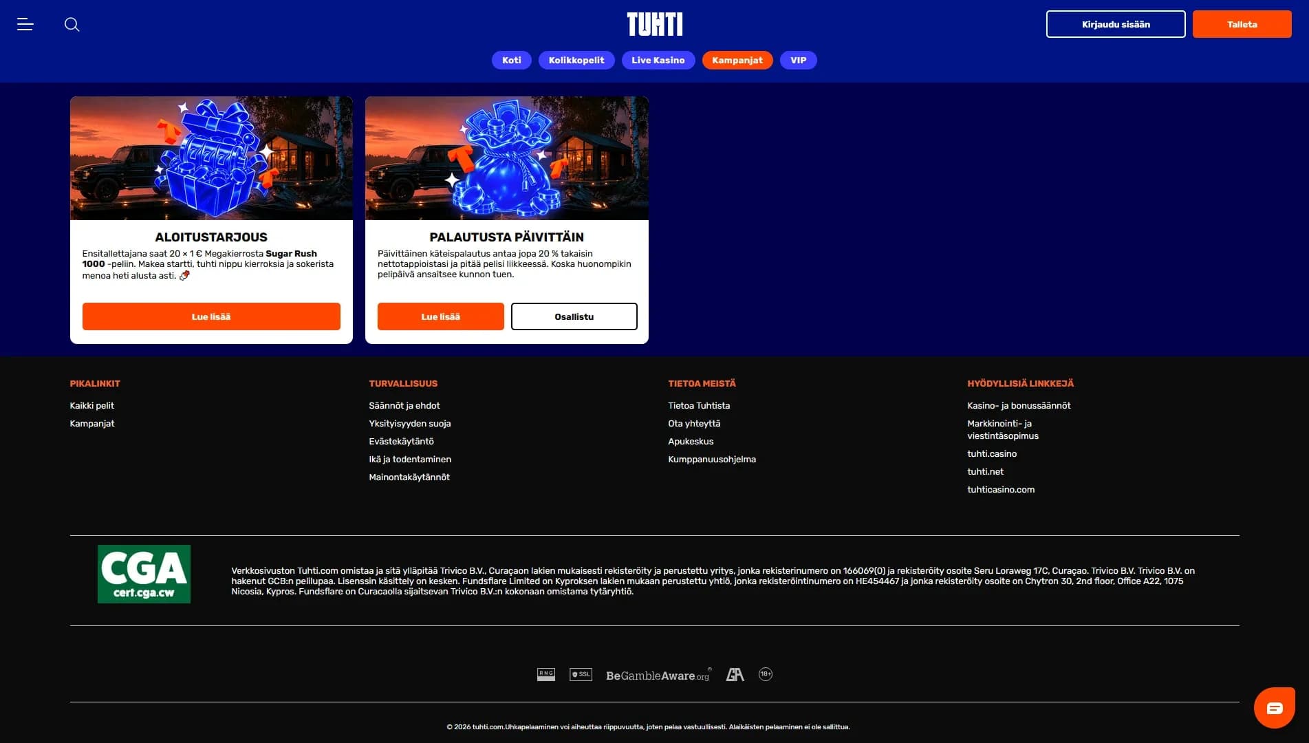 Tuhti Kasino arvostelu 2026 – 20 x 1 € superkierrosta Kuvankaappaus 4
